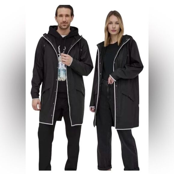 Rains Long Jacket reflective ๐ค black ๐ค unisex ๐ค NWT ๐ค large - Picture 1 of 4